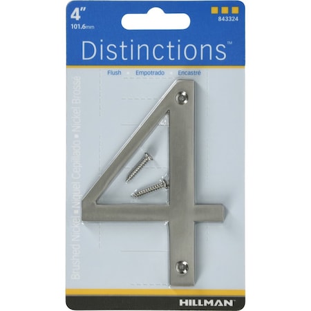 Hillman HILLMAN Distinctions 4 in. Silver Zinc Die-Cast Screw-On Number 4 1 pc, PK3 843324